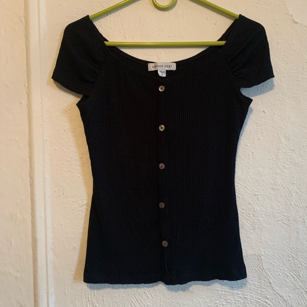 Amour Vert Black, Modal, Ribbed Short Sleeve Shirt